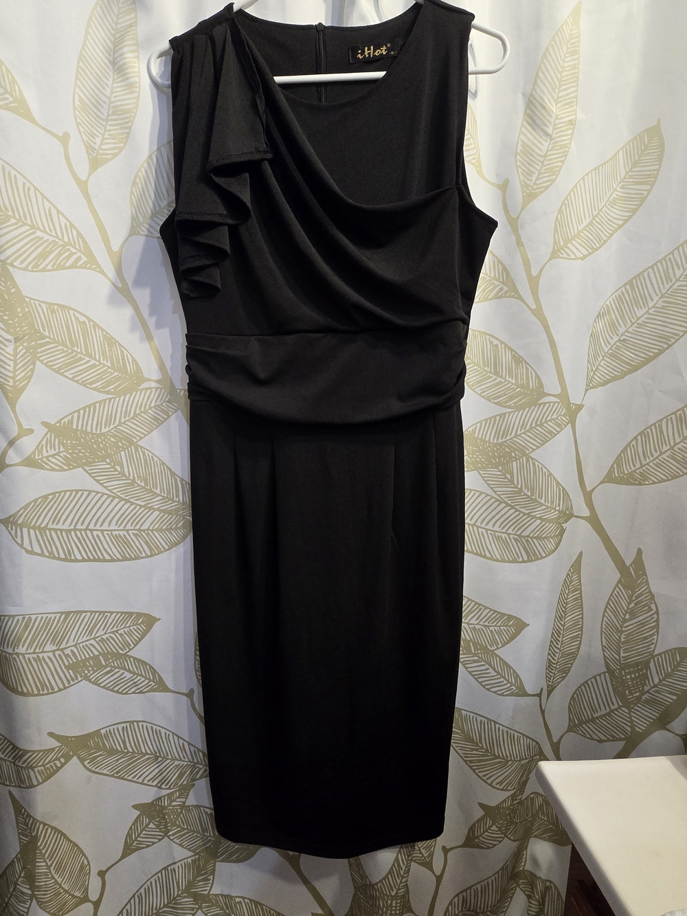 iHot Black Asymmetrical Sleeveless Draped Midi Dress